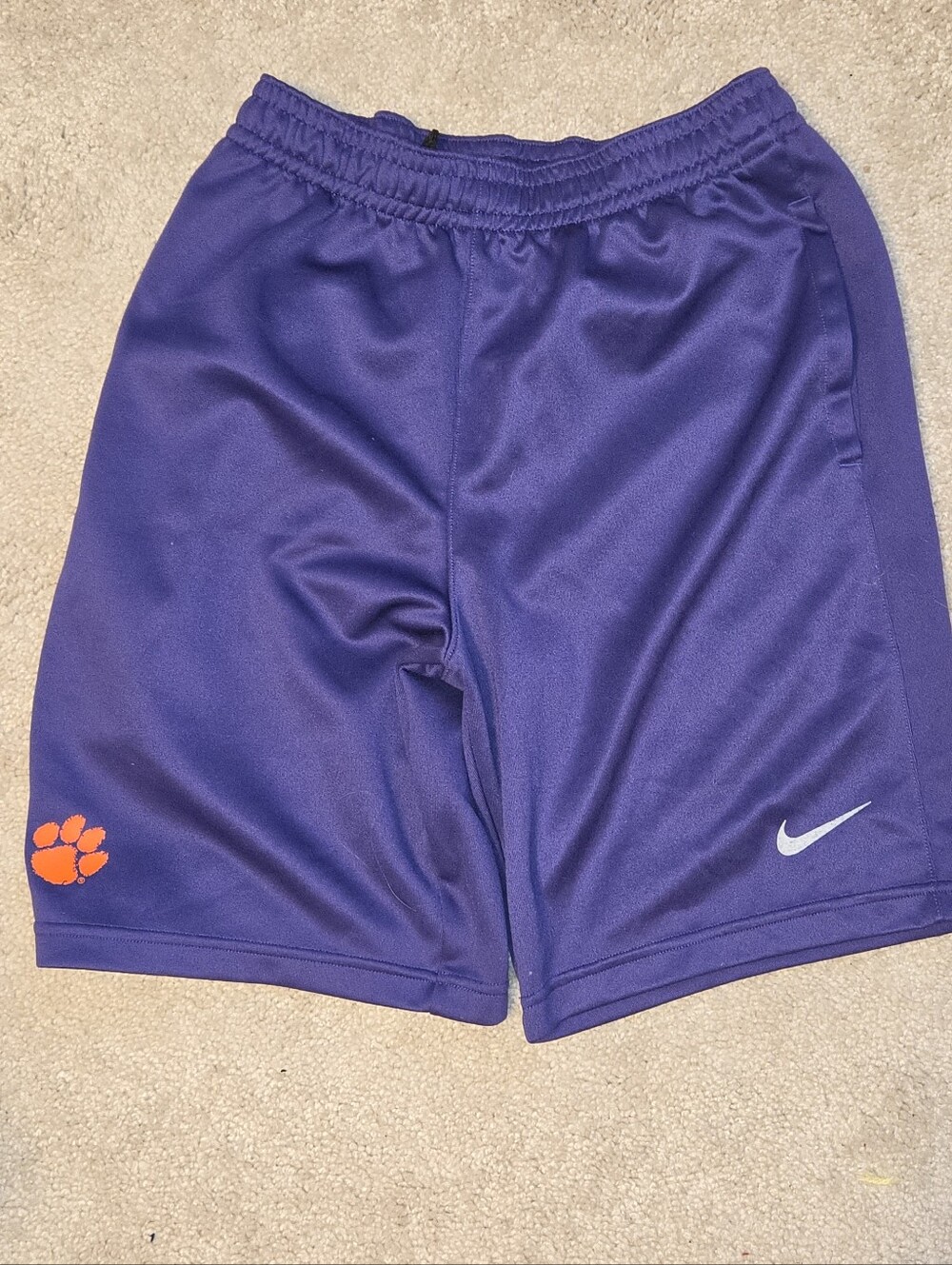Clemson Nike Purple Athletic Shorts with Orange Paw Accent